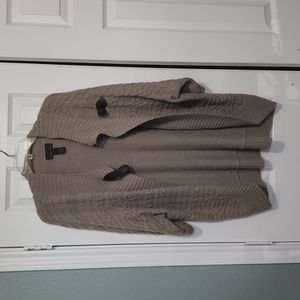 Fall cardigan with buckle neck closure